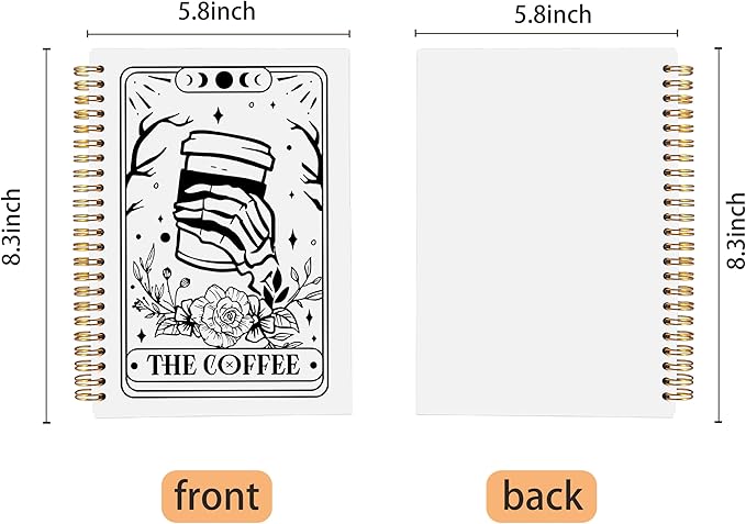 The Coffee Tarot Journal Notebook - Coffee Lover Gifts, Tarot Lover Gifts, Gothic Goth Skeleton Notebook, Witchy Journal, Witchy Gifts, Gothic Office Supplies, Spiral Notebook 5.5x8.3