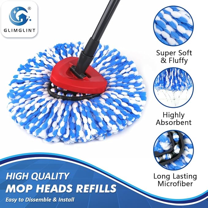 Mop Replace Heads Compatible for O Cedar 6 Pack, Spin Mops Refill Head Replacement for RinseClean 2-Tank System, Machine Washable, Suitable for Hard-surfaced Floors Cleaning
