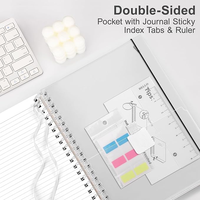 RETTACY Spiral College Ruled Notebook, 300 Pages, A4 Large Size (8.2" x 11.2"), for School, Work, Writing, Journaling, 100 GSM Thick Paper, Flexible Plastic Cover (Transparent)