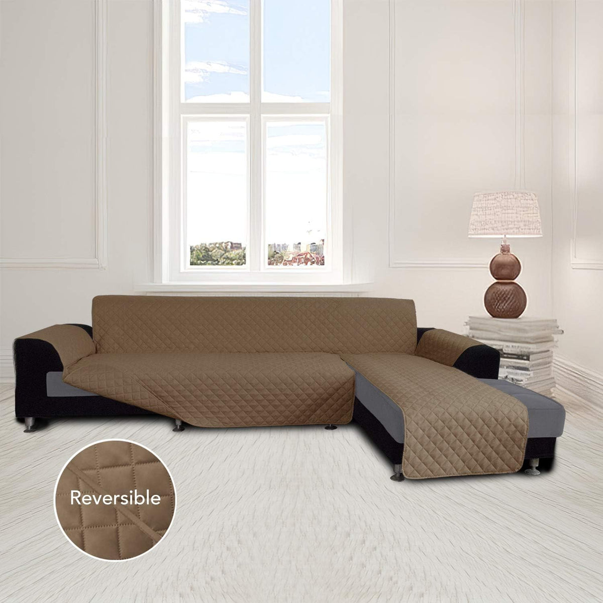 Easy-Going Sofa Slipcover L Shape Sofa Cover Sectional Couch Cover Chaise Lounge Slip Cover Reversible Sofa Cover Furniture Protector Cover for Pets Kids Children Dog (Large,Camel/Camel)