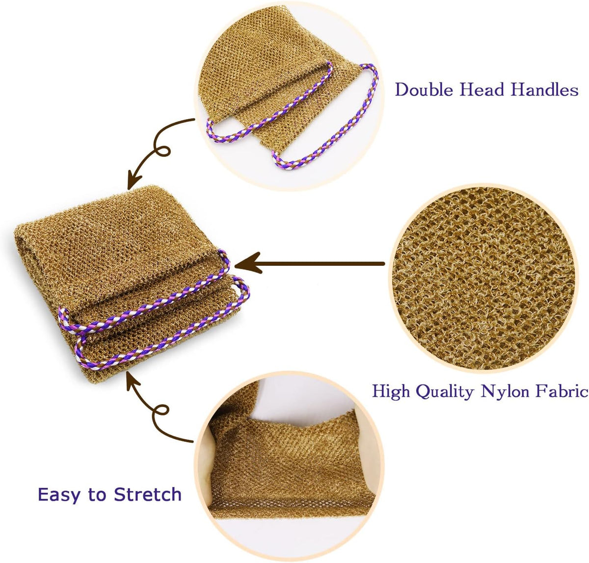 Dr.Pedi 3 Pieces African Net Sponge with Handles Long African Exfoliating Net Washcloth Bath Sponge Net Cloth Wash Net Body Back Scrubber for Shower Loofah