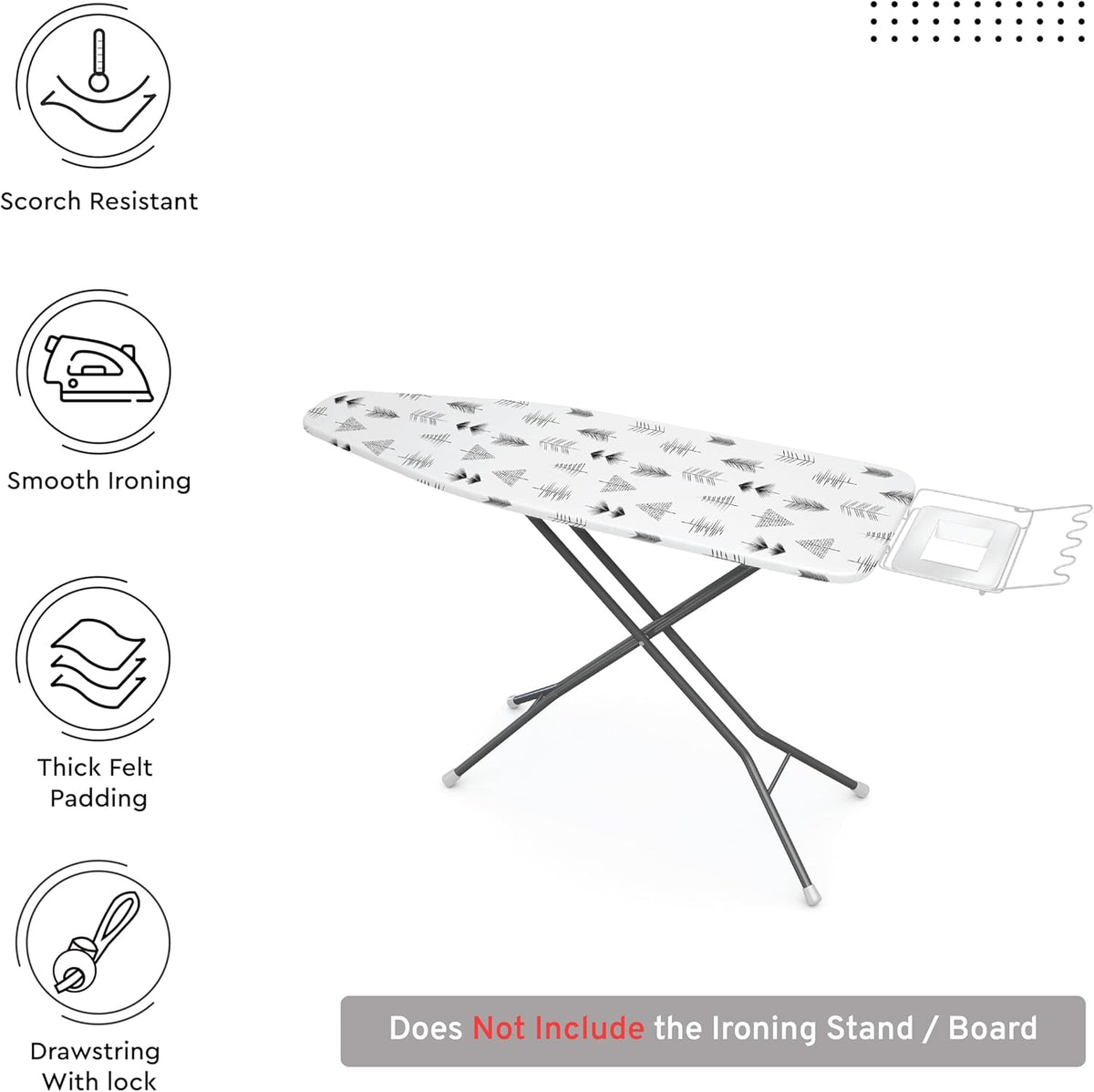 Encasa XO Ironing Board Cover and Pad 54"x15" - Thick 3mm Felt Padding, Drawstring Tightening & Lock, Easy Fit, Scorch & Stain Resistant, Fits Standard Large Ironing Board - Black Arrow