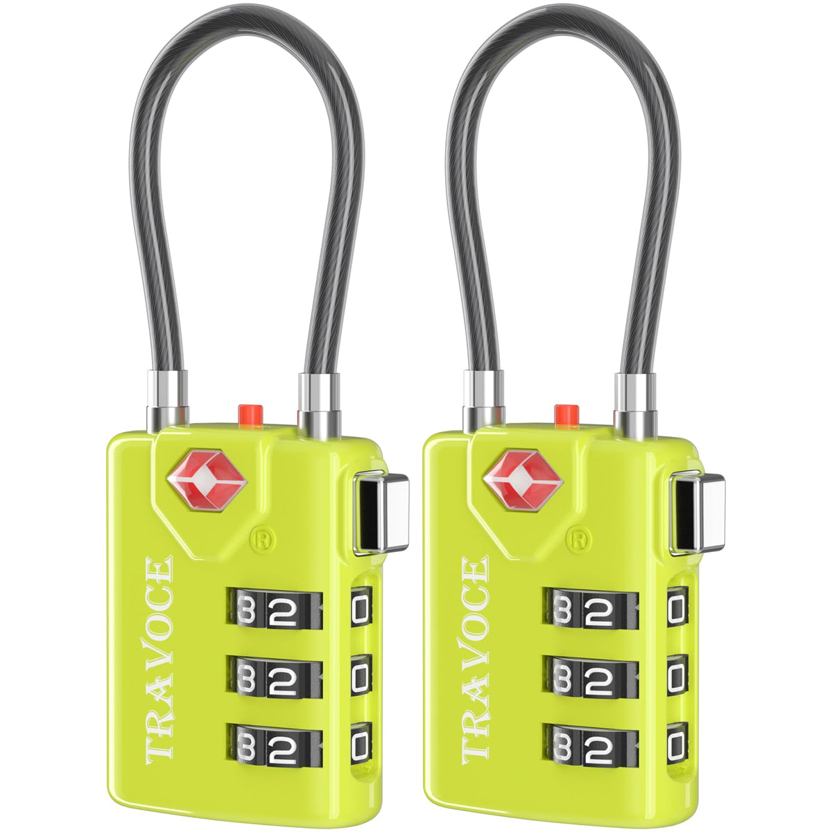Search Alert TSA Approved Travel Combination Luggage Cable Locks for Suitcase, Gym Locker,Toolbox,Backpack 1,2,4,6 &10 pk (Lime 2 Pack)