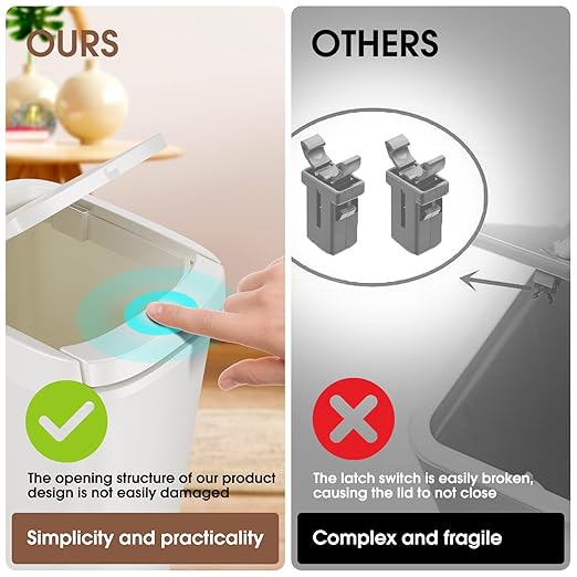 CEROELDA 3 Pack Bathroom Trash Can with Lid, 10L/2.6 Gal Small Garbage Can with Press Top Lid, Slim Plastic Waste Basket for Toilet, Office, Bedroom (White, 3 Pack)