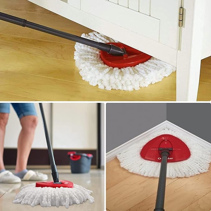 Spin Mop Head Refill for Vileda/Ocedar EasyWring Spin Mops - Rotating Microfiber Triangle Replacement Pads Washable & Reusable fit All Floor - 6 Mops Cloth and 1 Mop Base