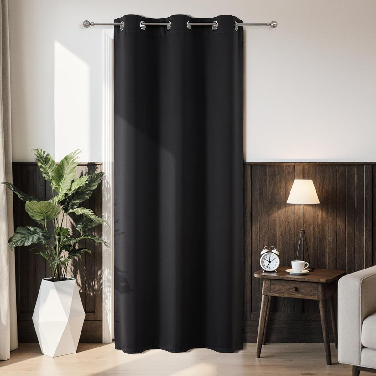 Joydeco Blackout Door Curtain for Doorway Privacy 78 Inches Long, Grommet Closet Curtain for Open Closet, Room Divider for Bedroom Living Room (Black, 40Wx78L, 1 Panel)
