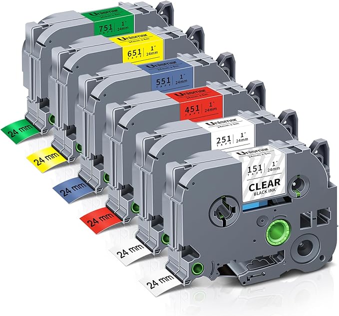 6-Pack TZe TZ Tape 24mm 0.94 Laminated Colored Compatible for Brother P Touch Label Maker Tape TZe-251 151 451 551 651 751 Refills for PT-D600 P700 P710BT PT-D610BT P910BT PT-P750W, 1 Inch x 8m