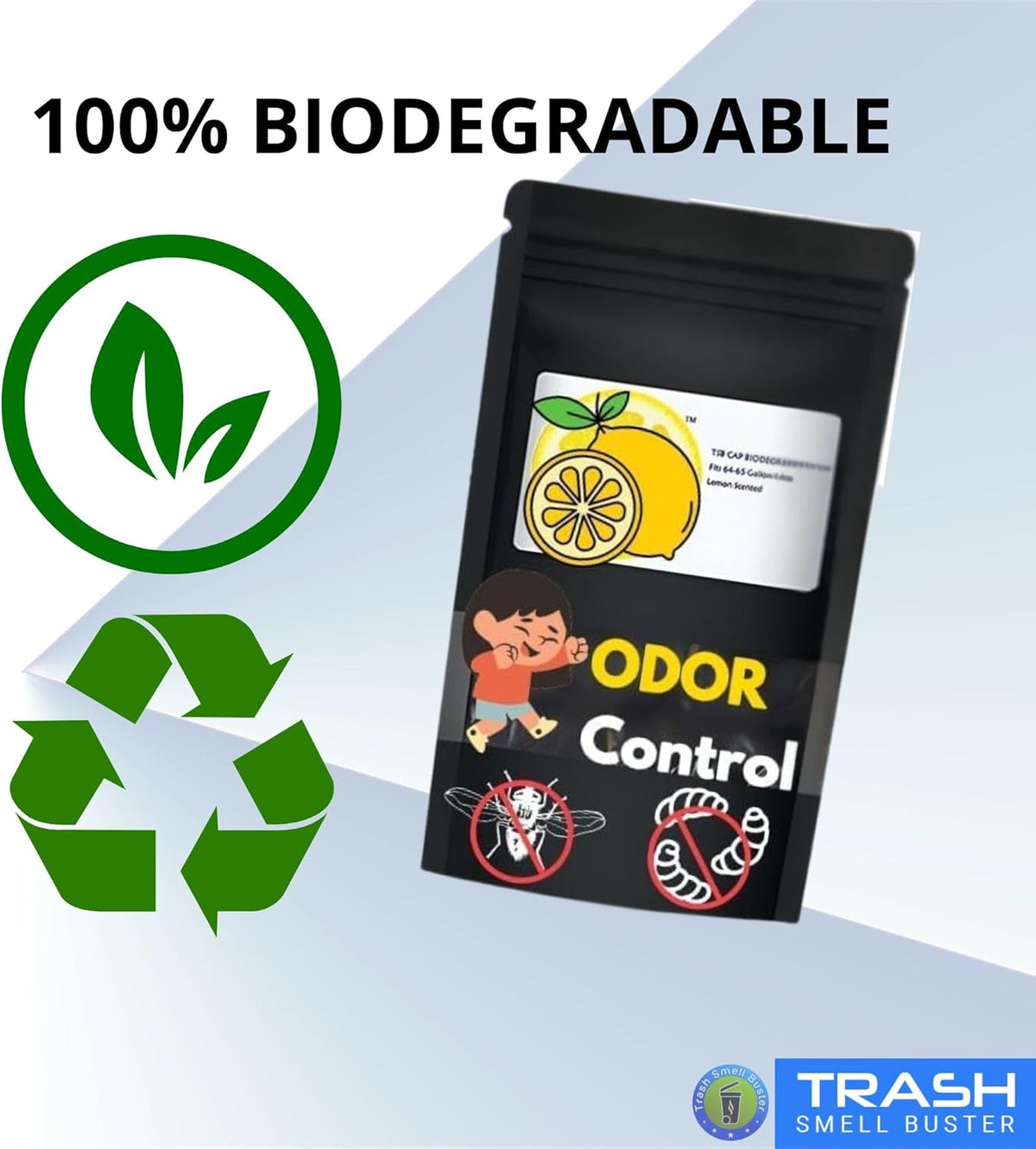 Trash Can Smell Eliminator Cover Odor Eliminating Bag with Optional Straps Lemon Scented Durable Chemical Free 32 Gallon 2 Pack