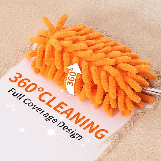 Mini Duster for Cleaning, 360° Bendable Hand Dusters with Extension Pole, Washable Small Duster for Car Interior, Office, Furniture