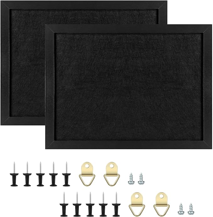 TORASO Cork Board Bulletin Board, 13" X 17" Cork Boards for Walls with Pins, Eye Bolts, gaskets, Screws, Pin Board for Office, School and Home (BK,33 * 43cm,2P)
