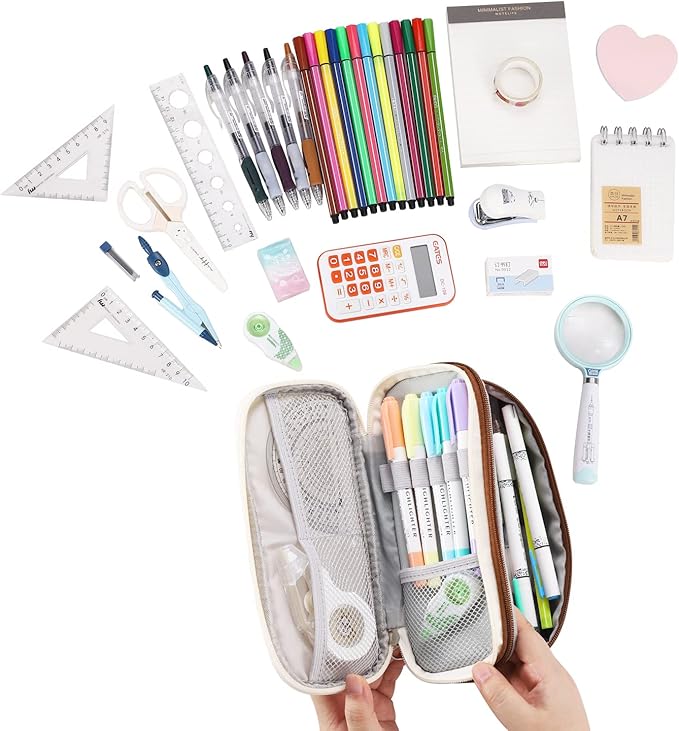 Big Pencil Case Large Capacity Pencil Bag with Zipper Pencil Pouch for Boys Girls Kids Adults Stationery Pencil Pen Case Organizer for School Office Brown1