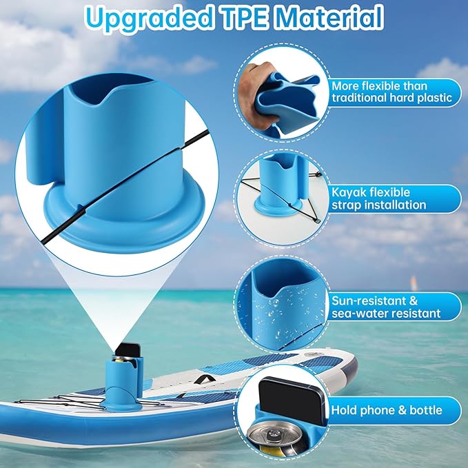 Paddle Board Cup Holder, Kayak Cup Holder 2-in-1 Drink & Phone Holder, Paddleboard and Kayak Accessories for SUP, Kayaking, Fishing, Yoga, or Surfing Adventures(Blue,1Pack)