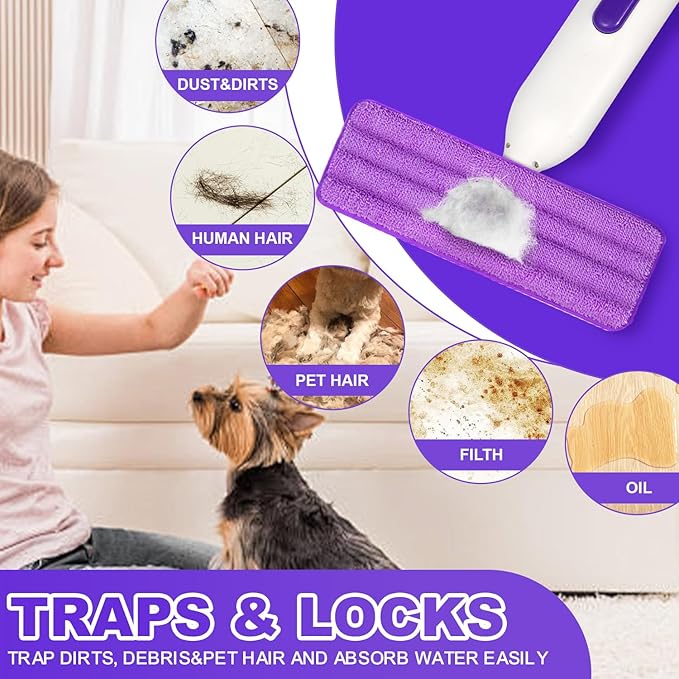 6 Pack Reusable Microfiber Mop Pads Compatible with Swiffer PowerMop, Power Mop Pads Refills for 13 ''-15 '' Spray Mop, Machine Washable Pad Replacement for All Floor Types Cleanin
