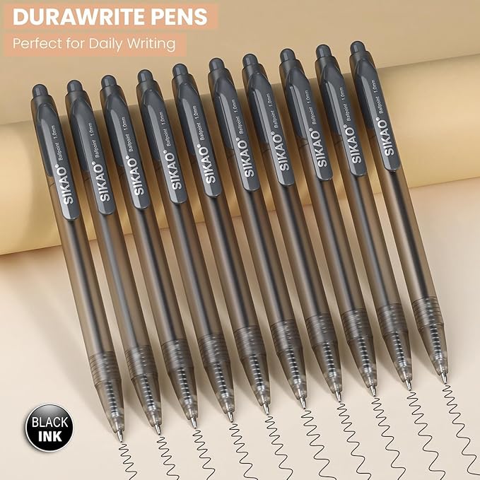 Gray Pens Bluk | 60 Pack Durawrite Retractable Ballpoint Smooth Writing | Ball Point Click Pens Black Ink 1.0mm with Clear & Vivid Lines for Servers School Office Supplies, Lapiceros