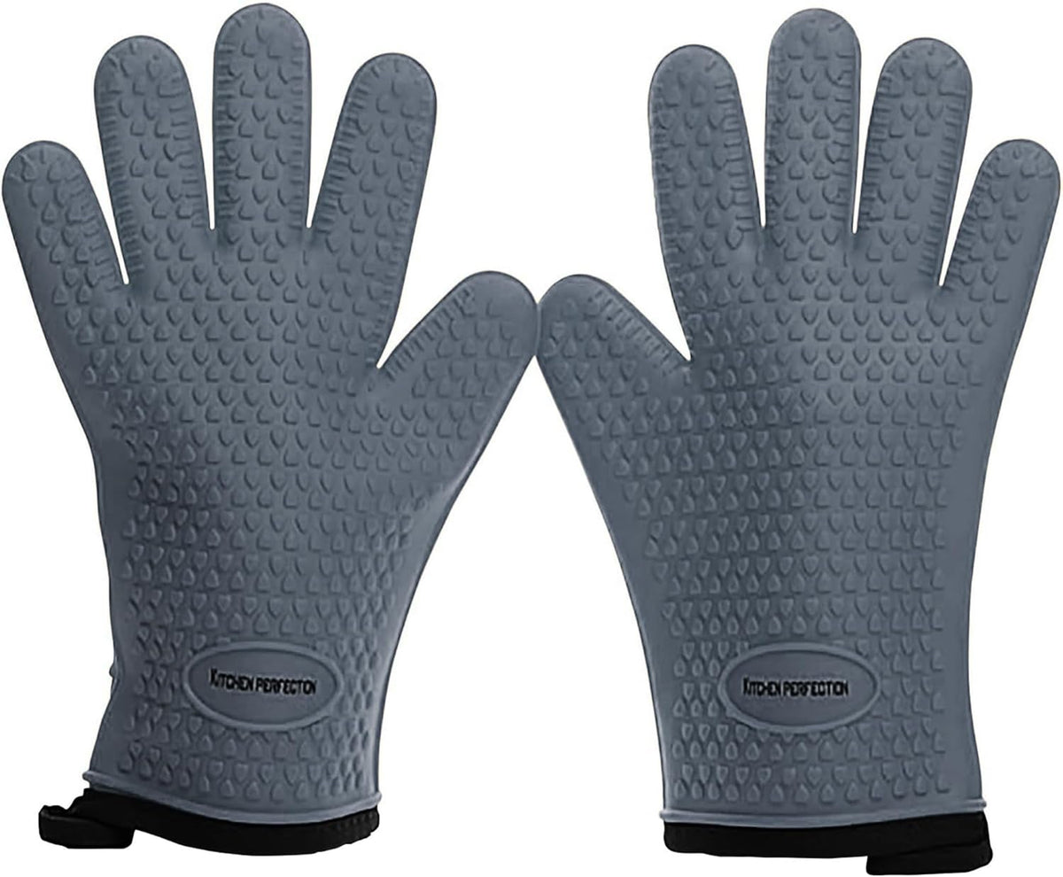 KITCHEN PERFECTION XL Silicone Smoker Oven Gloves for Women -Extreme Heat Resistant BBQ Gloves -Handle Hot Food Right on Your Grill Fryer&Pit|Waterproof Grilling Cooking Mitts|Superior Set+3 Bonuses