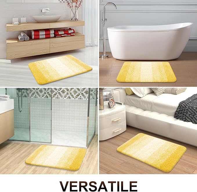 OLANLY Luxury Toilet Rugs U-Shaped 24x20, Extra Soft and Absorbent Microfiber Bathroom Rugs, Non-Slip Plush Shaggy Bath Mat, Machine Wash Dry, Contour Bathroom Mats for Toilet Base, Yellow