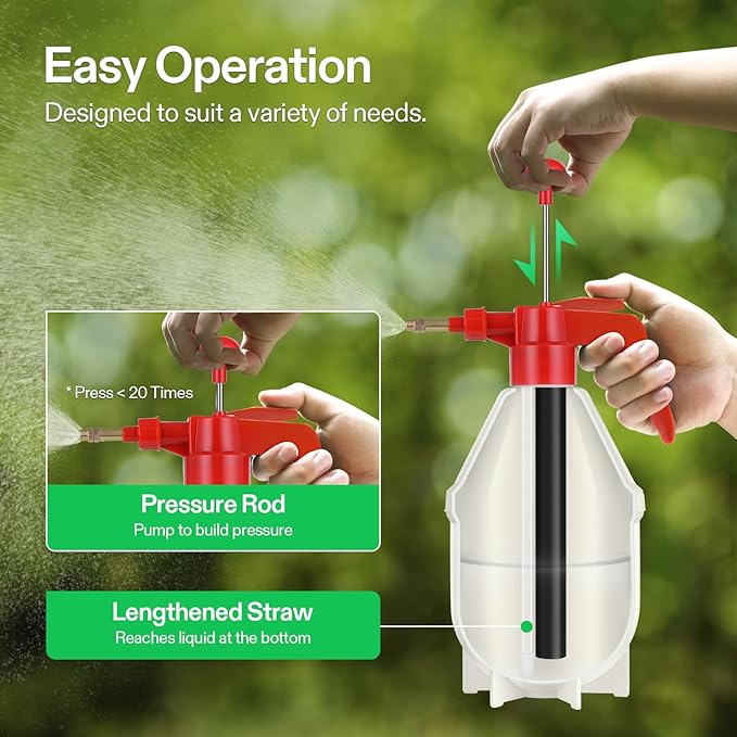VIVOSUN 27oz Pump Sprayer, Handheld Garden Water Sprayer Bottle with Adjustable Brass Nozzle, for Spraying Plants, Flowers, Weeds and Cleaning, Red
