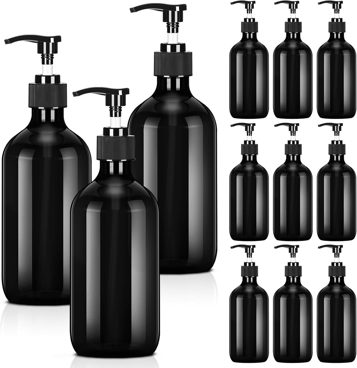 Tessco for you 12 Pack Black Soap Dispenser Empty Plastic Pump Bottles Dispenser Refillable Shampoo Container for Hand Sanitizer Soap Lotion Body Wash Conditioner Bathroom Kitchen Travel(12 Oz)