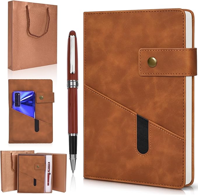 A5 Lined Leather Journal Notebook,Hardcover Journal Set with Pen and Gift Box,100Pages 100gsm Thick Ruled Paper Daily Diary for Men Women School,Travel,Business,Work,Writing 5.9" X 8.4"