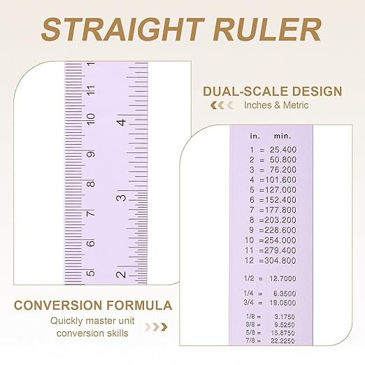 HARFINGTON 4pcs Metal Straight Ruler 15cm Metric SAE Aluminum Alloy Measuring Rulers Scale Tool with Hole for Measure Study Reading Classroom Office, Purple