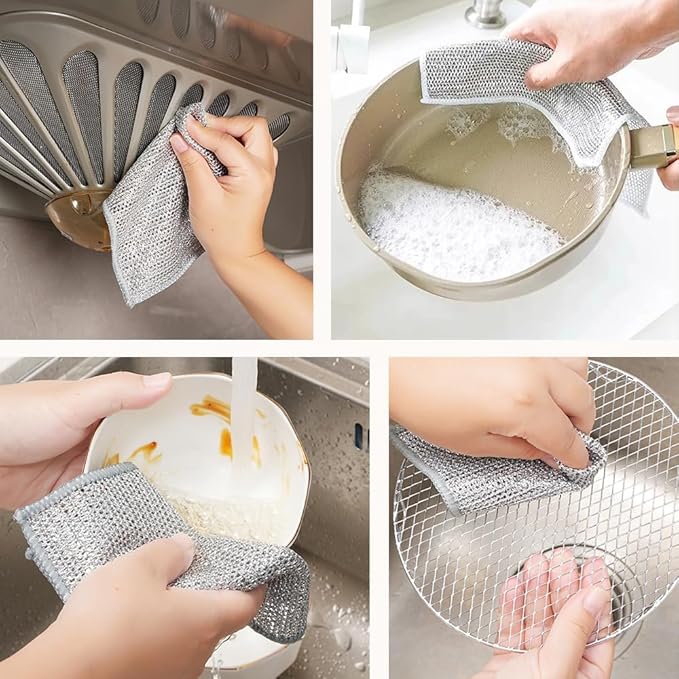 Multipurpose Wire Dishwashing Rags for Wet and Dry, 2025 Upgrade Non Scratch Metal Wire Dishcloth, Reusable Premium Metal Scrubbing Pads Sponge Clean for Home Kitchen Stove Tops (20Pcs)