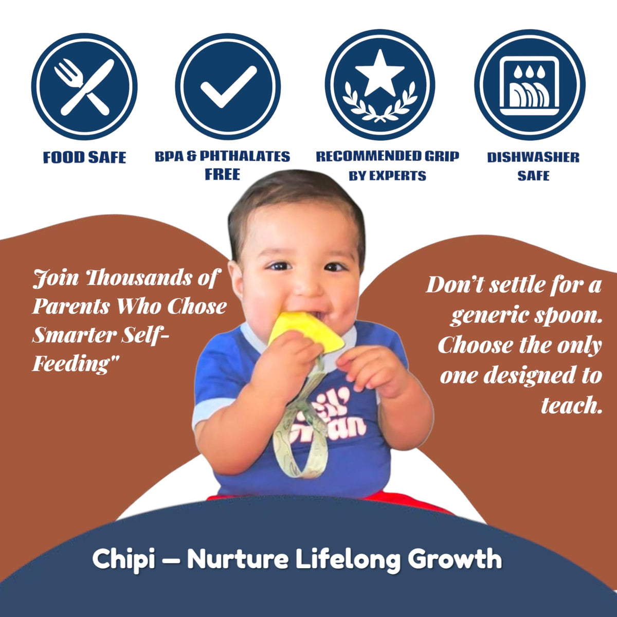 Chipi Baby Spoon – Smarter Baby Steps, First Stage Training, Self-Feeding Utensil, Easy Grip, Choke-Free, Soft Silicone, Pre-Spoon for Puree Toddler Baby Led Weaning (BLW), Essential 6 month
