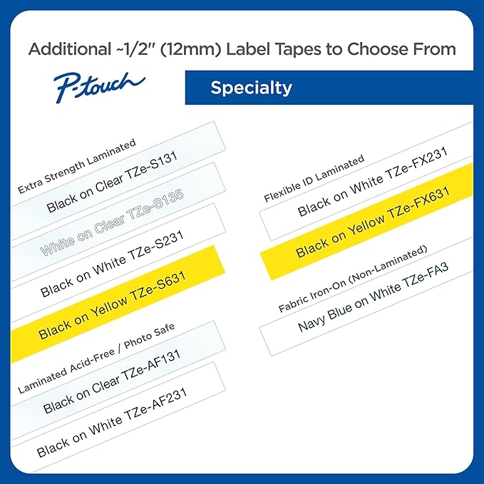Brother Genuine P-touch TZE-AF231 Tape,1/2" (0.47") Wide Acid-Free Adhesive Laminated Tape, Black on White, Safe for Photo-Labeling or Scrapbooking, Water-Resistant,0.47" x 26.2' (12mm x 8M), TZEAF231