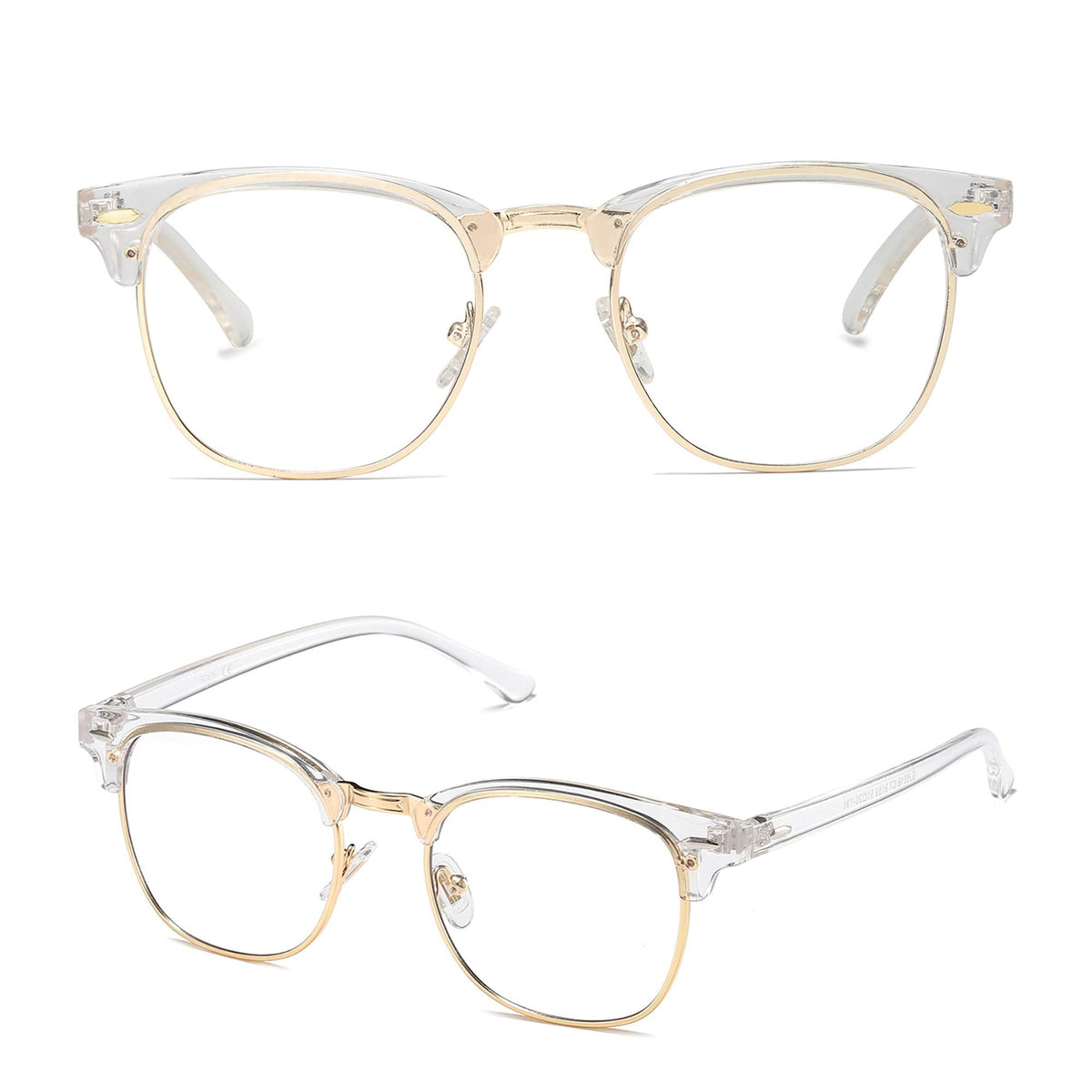 SOJOS Retro Semi Rimless Blue Light Blocking Glasses Half Horn Rimmed Eyeglasses SJ5018, Clear Frame/Gold Rim