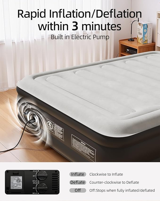 CHILLSUN Air Mattress Full with Built-in Pump,18'' Comfortable Blow Up Colchones Inflables Mattress for Home,Guests,Foldable,Portable Bed for Adults,Durable Airbed Supports Up to 600 lbs