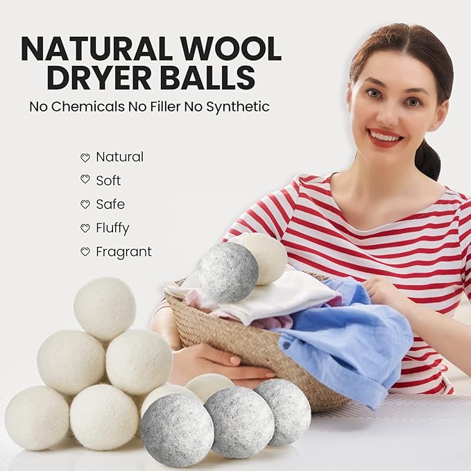 Roowest 32 Pieces Wool Dryer Balls Set 30 Reusable Wool Balls with 2 Muslin Bags Wool Laundry Balls Fabric Softener Ball Anti Wrinkle Anti Static Saving Energy and Time