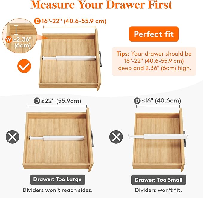 Lifewit 12 Pack Kitchen Drawer Dividers 2.36" High, 16"-22" Adjustable Drawer Organizer for Utensils/Clothes/Makeup, Plastic Expandable Separators in Dresser/Bedroom/Bathroom/Office Storage