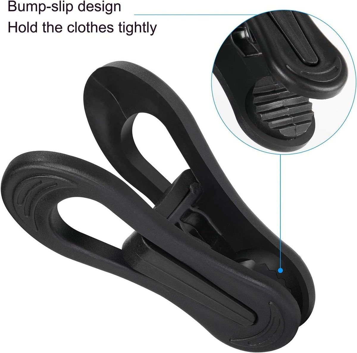 Tinfol 50pc Plastic Coat Hanger Clips, Black Strong Pinch Grip Finger Clips for Skirt Pant Hangers, Multi-Purpose Clothes Hanger Clip for Rounded Hangers