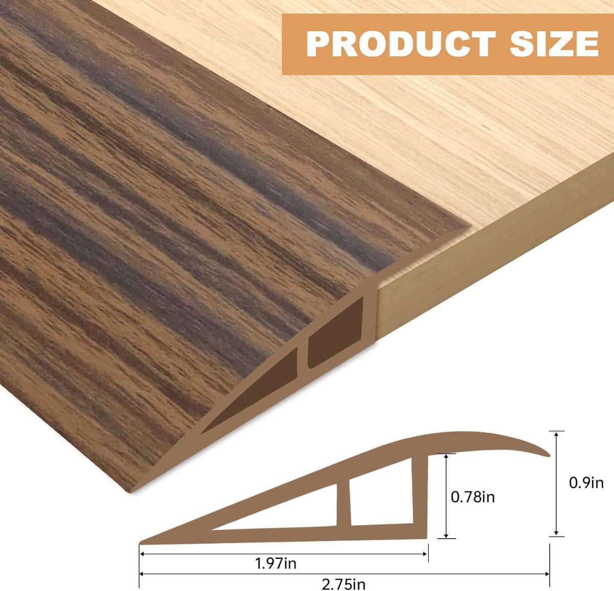 Vinyl Door Threshold Flooring Transition Strip Self Adhesive Carpet Edging Strip for Laminate Doorway Edge Threshold from 3/5" to 4/5" (Smoked Brown Wood Grain, 3.3 Ft)