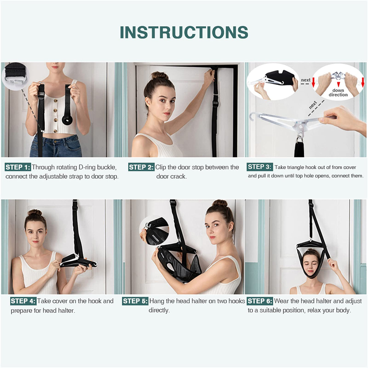 soulern Neck Stretcher Cervical Traction Device for Home Use - Over The Door Cervical Neck Traction Device for Decompression Home Physical Therapy, Portable Neck Traction Device for Neck Pain (Black)