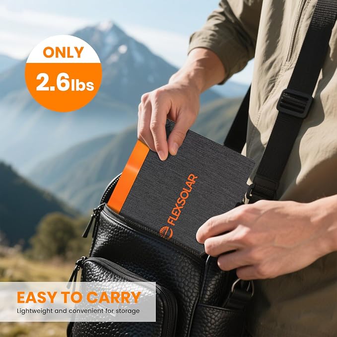 FlexSolar 60W Foldable Solar Panel, Portable Solar Charger with USB-C/USB-A QC3.0/DC 20-28V Port, IP67 Waterproof Solar Panel for RV Camping Backpacking Compatible with Phone Small Power Station