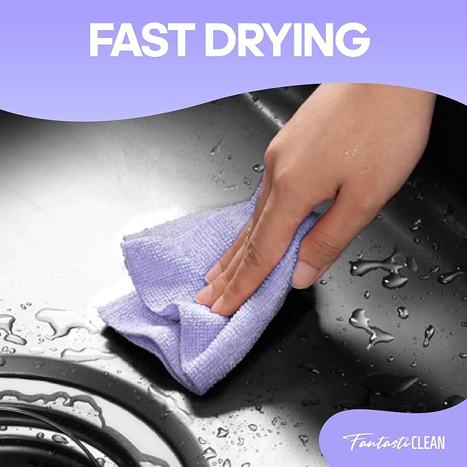 Fantasticlean Microfiber Cleaning Cloth Roll -60 Pack, Tear Away Paperless Towels, 8" x 8", Reusable Washable Rags, for Home Kitchen, Pet, Office, Indoor Outdoor, Compact and Portable (Light-Purple)