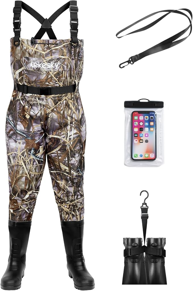 Lekesky Fly Fishing Chest Waders with Boots for Men Women, US Sizes 5–14,2-Ply Nylon/Pvc Waterproof Waders