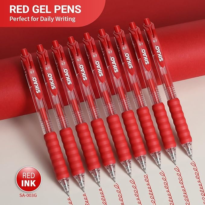 Red Gel Pens Bulk 30 Pack Red Pens Fine Point Smooth Writing No Smudge, CLOUD TOUCH Grip 0.7mm Gel Ink, Retractable Rollerball Pens for Server Office School, Lapiceros (RED)