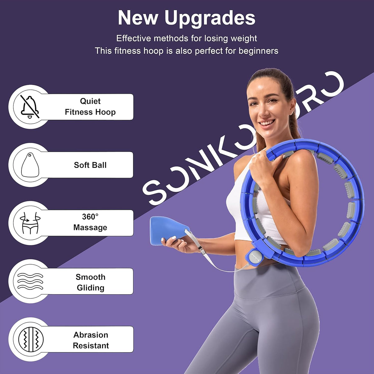 Weighted Workout Hoop for Adult Weight Loss - 50" Plus Size Silent Smart Waist Fitness Circle with Ball - Abs Exercise Equipment for Home… (Purple 3)