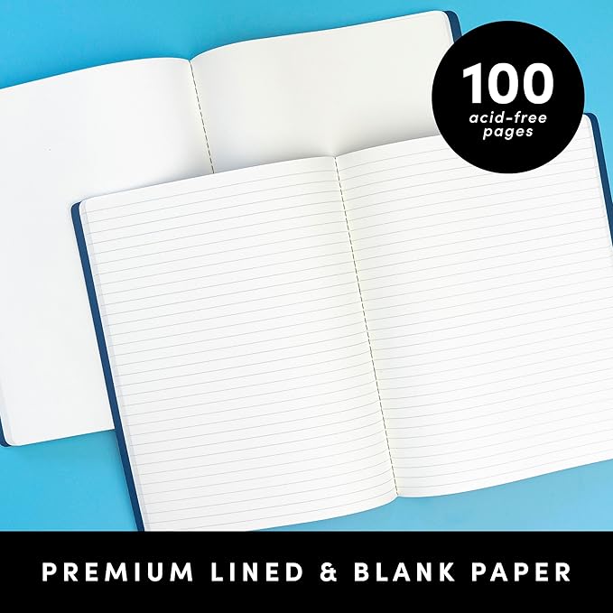 PAPERAGE Soft Cover Lined Journal Notebook, 2 Pack, (Black), 100 Pages, Large 7.5 inches x 9.5 inches, College Ruled, Ideal for Note Taking & Travel Journal