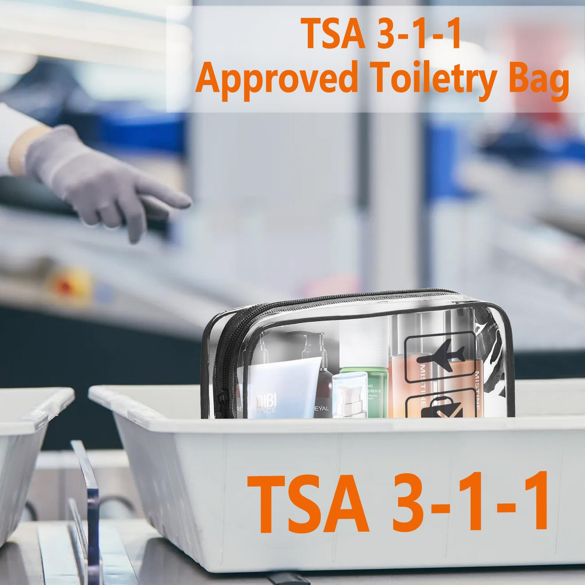 TREALDATE TSA Approved Toiletry Bag 3Pcs - 3 Pack Clear Travel Bags for Toiletries, Carry on Airport Airline Compliant Bag,Makeup Bags Clear Toiletry bags Quart Size Travel Bag,Black