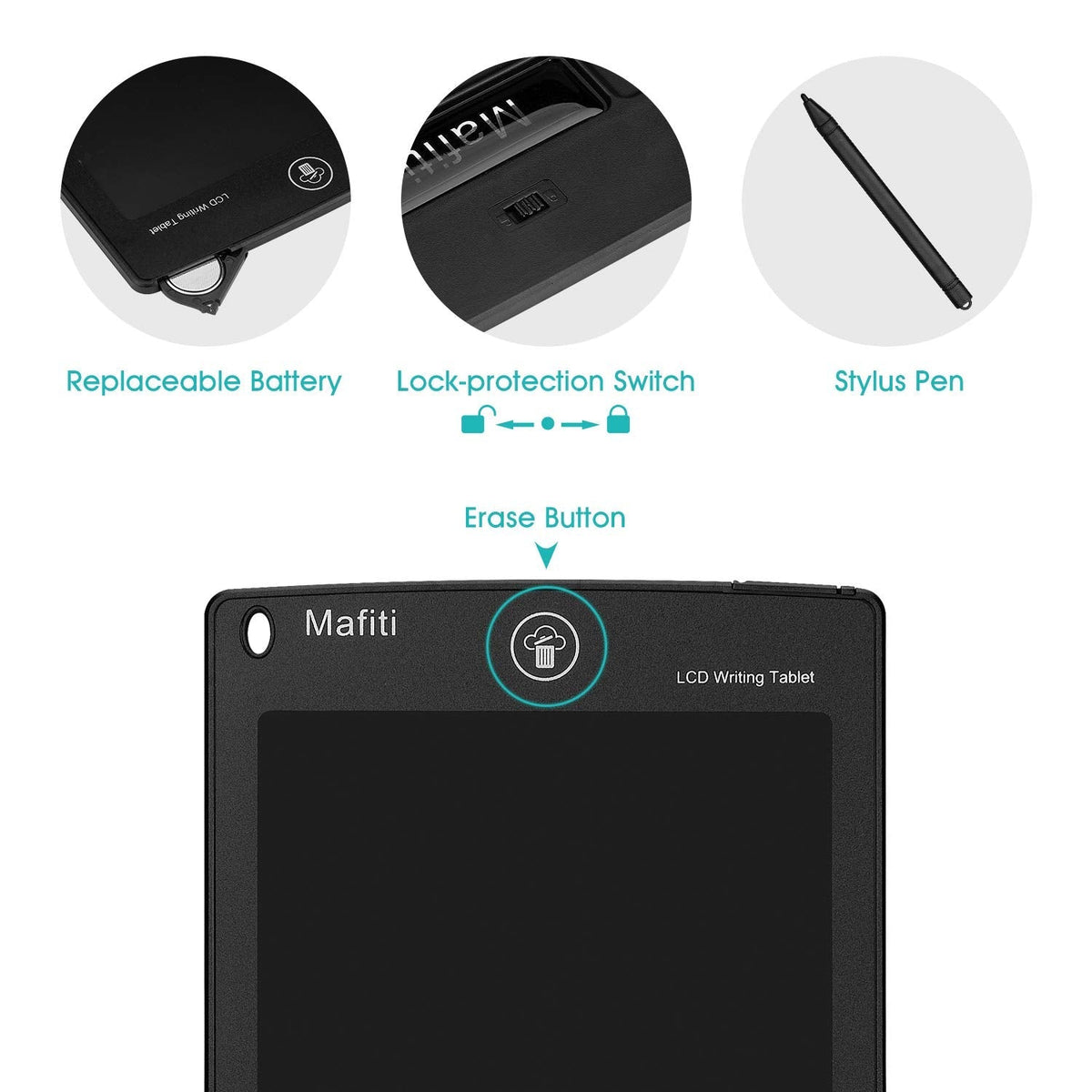 Mafiti LCD Writing Tablet 8.5 Inch Electronic Writing Drawing Pad Portable Doodle Board Gifts for Kids Office Memo Home Whiteboard Black