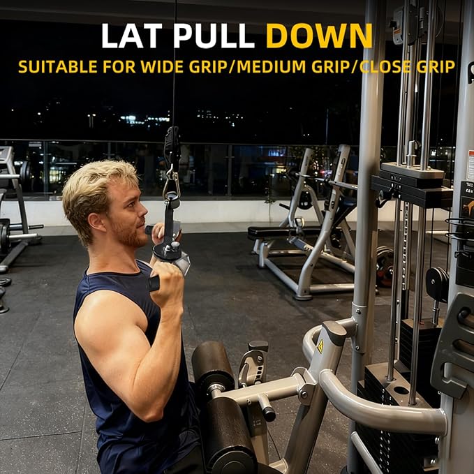 Lat Pull Down Bar Set for Cable Machine, Lat Pulldown Attachments with 360° Rotating Handles, 3-Bar Multi-Grip Design, 16 Adjustable Angles, Knurled Narrow Mid Wide Grips, Heavy-Duty Aluminum Alloy, 660 lb Capacity