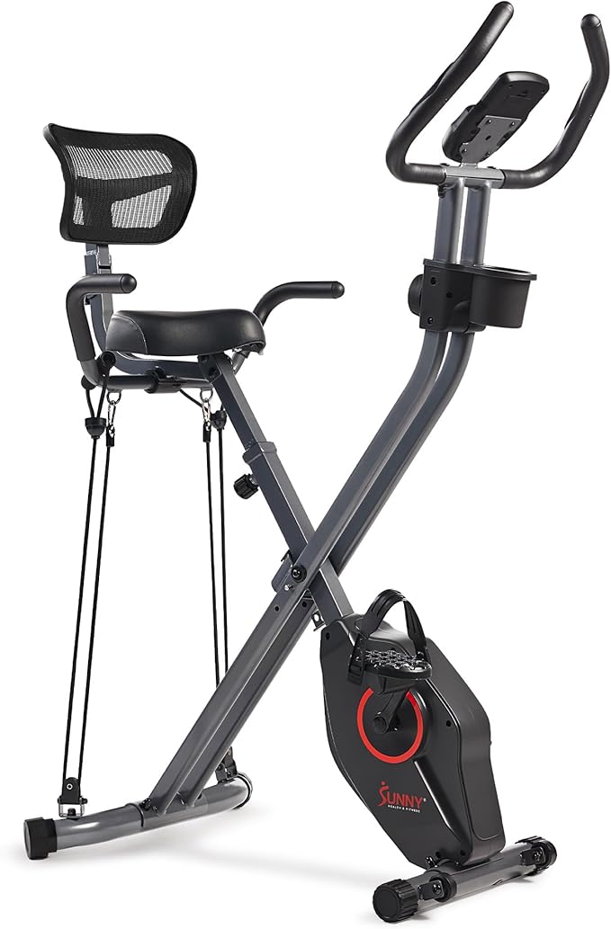 Sunny Health & Fitness Smart Folding X-Bike, Portable Compact Exercise Bike for Indoor Cycling Workout, Home Cardio Training Machine, Free SunnyFit App Bluetooth Connect