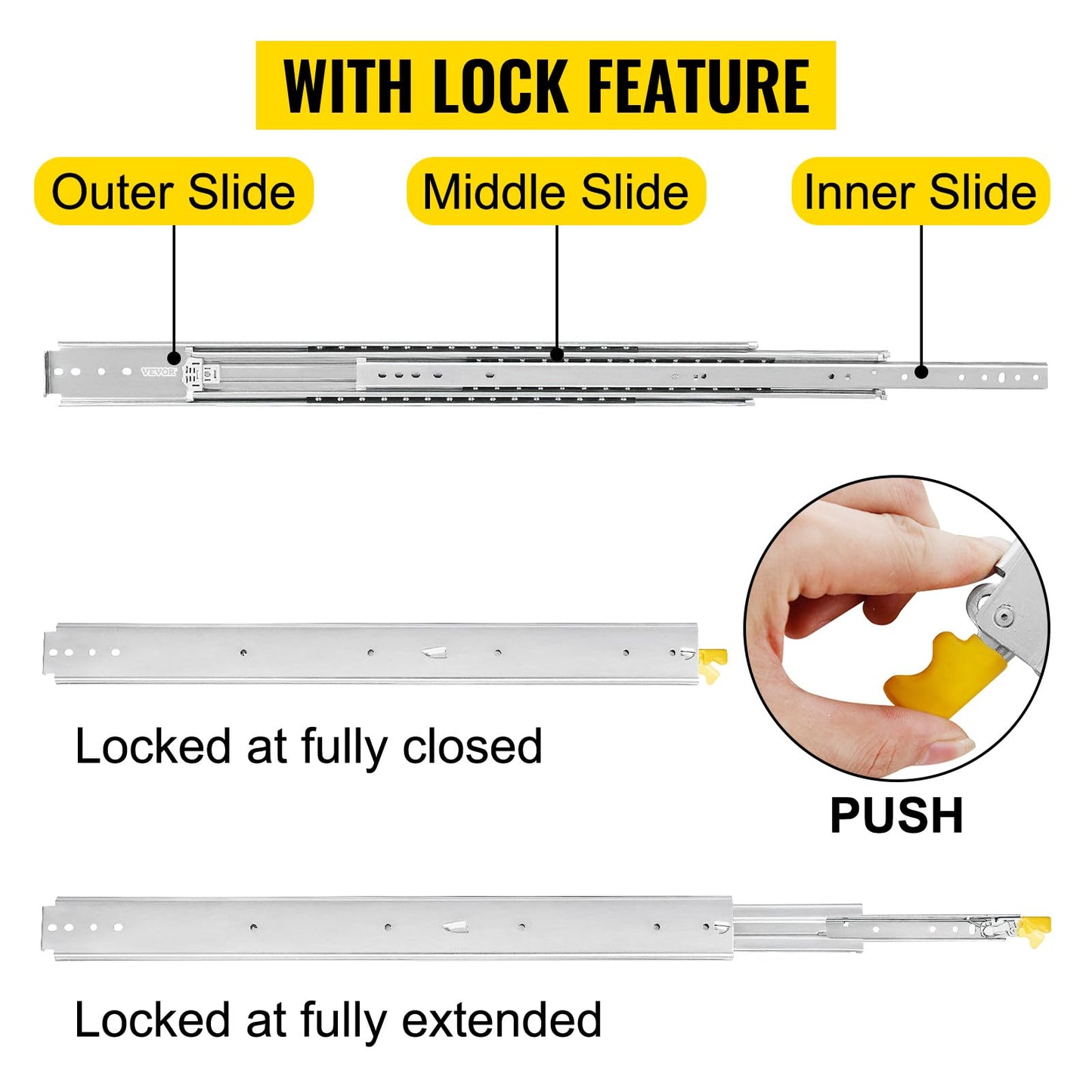 VEVOR Drawer Slides, 1 Pair 60inch Locking Drawer Slides, 500lbs Load Capacity (178 lbs When Fully Extended), Side Mount Ball Bearing Drawer Glides, Long Full Extension Drawer Slide