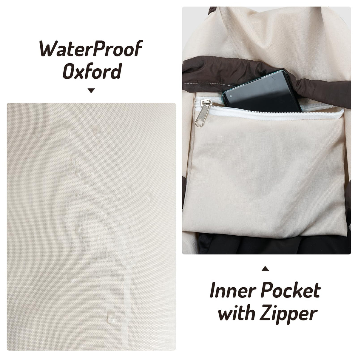 Laundry Bag Backpack with Shoulder Straps and Detergent Holder Clothes, Travel Laundry Backpack Bag Hamper for College Dorm Room (Khaki w Brown)