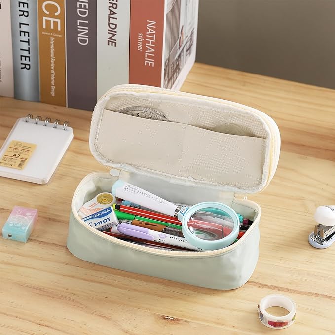 Big Pencil Case Large Capacity Pencil Bag with Zipper Pencil Pouch for Girls Boys Kids Adults Stationery Pencil Pen Case Organizer for School Office Green