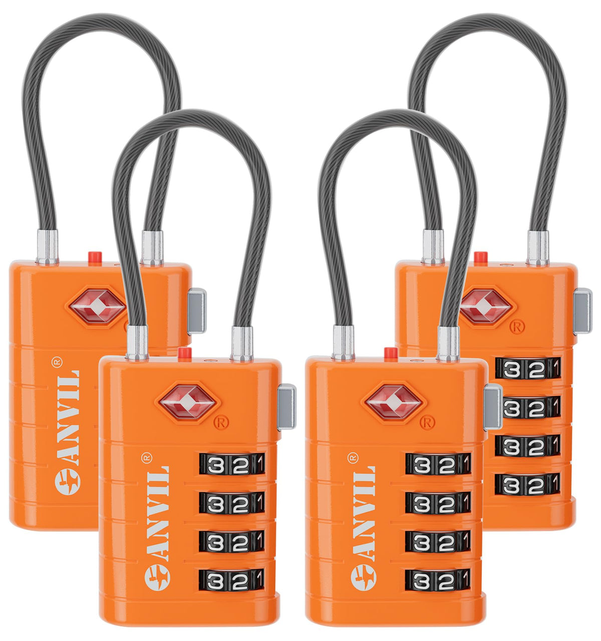 ANVIL 4 Digit Luggage Locks, TSA Locks for Luggage, Advanced TSA008 core, Alert Indicator for Your Travel Lock, Suitcase Lock. (4, Orange)