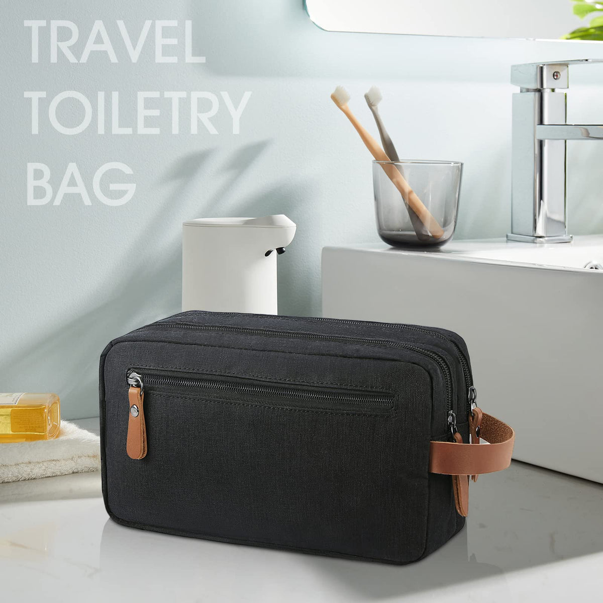 Lubardy Toiletry Bag Oxford Cloth Toiletry Bag for men and women Portable Travel Shaving Dopp Kit Water-Resistant Cosmetic Bag Travel Organizer Storage for Accessories, Black