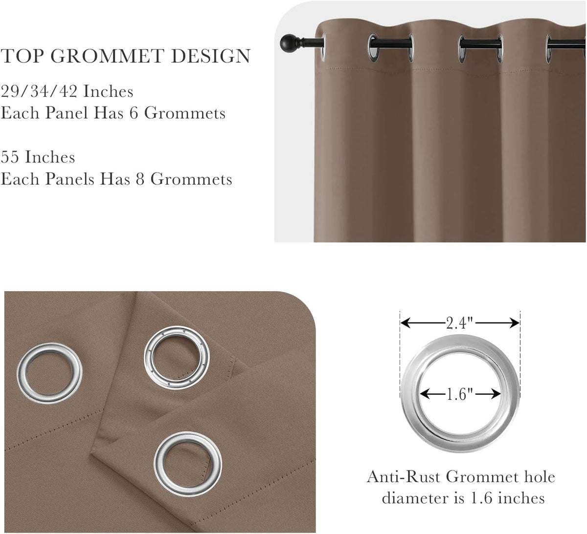 PONY DANCE Black Out Curtains for Bedroom 54 inch Length 2 Panels Set, Thermal Insulated Room Darkening Window Drapes for Living Room, Grommet Top (W34 x L54 Inch, Mocha)